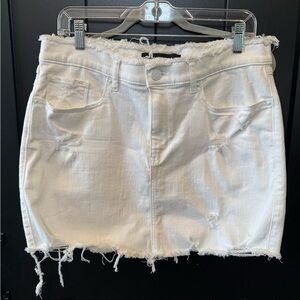 Express White Frayed Denim Mini Skirt